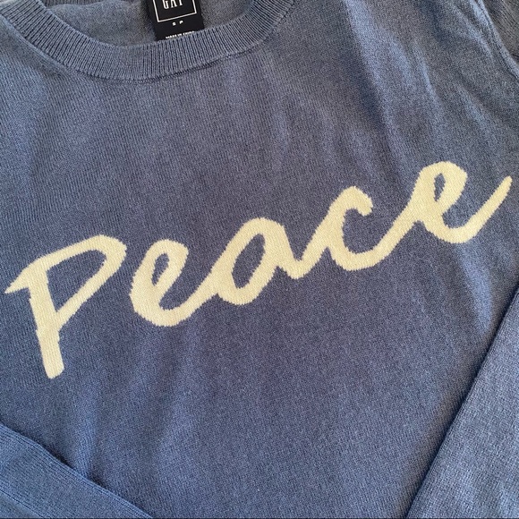 ✨SOLD✨ Merino Wool “Peace” Sweater in Navy & White - Picture 3 of 4